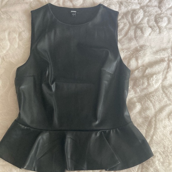 Express Black Peplum Sleeveless Tank Faux Leather NWOT - Picture 1 of 3